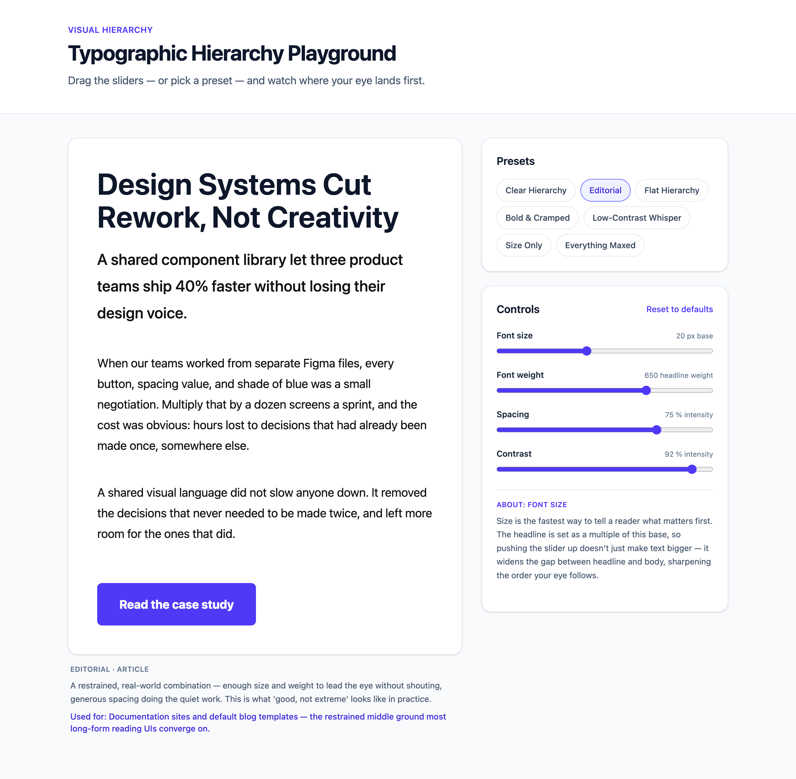 less cluttered view of typographic hierarchy playground